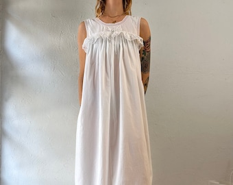 Vintage White Cotton Sleeveless Maxi Dress / Large