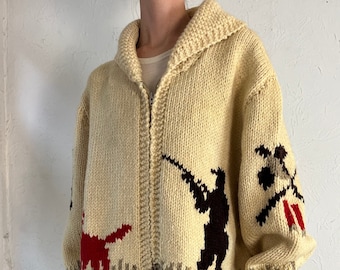 Vintage Hand Knit Wool Hunting Sweater / XL