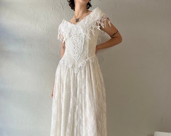 70s 80s 'Jessica McClintock' White Lace Wedding Dress / 8
