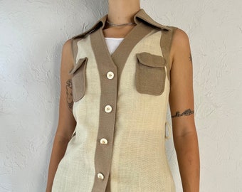 80s 'Lee Parker' Two Tone Beige Vest Top / Small