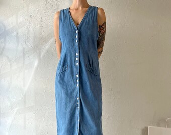 90s 'Susan Bristol' Button Up Denim Dress / Small - Medium