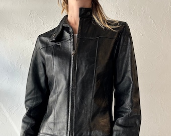 Blouson en cuir noir « Le Chateau » années 90/Petit