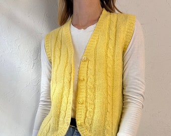 70s 'Ormond' Yellow Acrylic Knit Sweater Vest / Small