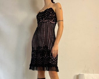 Y2k 'Betsey Johnson' Pink and Black Lacey Dress / Small - Medium