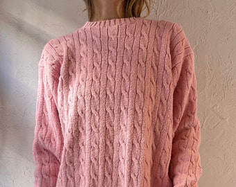 90s 'Ralph Lauren' Pink Cotton Cable Knit / Large