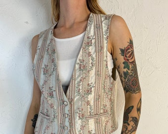 90s 'Gregge' Silky Floral Print Vest / Small