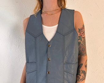 90s Blue Leather Vest / Small