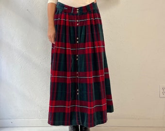 Y2k 'Shaver Lake' Plaid Corduroy Midi Skirt / Medium