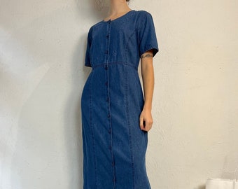 Y2k 'Penmans' Embroidered Denim Maxi Dress / Medium