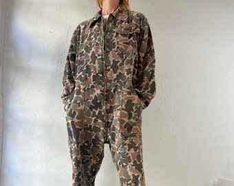 90s 'Sears' Camouflage Cotton Boiler Suit / Large