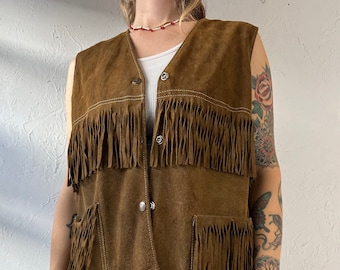 Vintage Suede Leather Western Fringe Vest / Medium