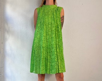 70s 'Simpson Sears' Lime Green Lace Mini Baby Doll Dress / Medium