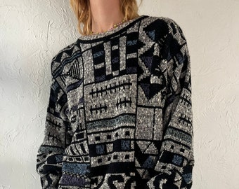 90s 'Expressions International' Abstract Knit Sweater / Medium