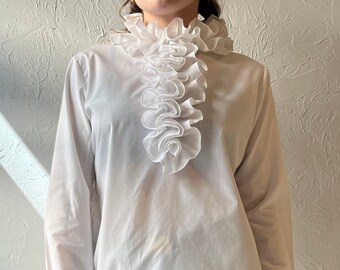 Blusa blanca con volantes estilo vintage de los años 70 de 'Ben Rose' / Fabricada en sindicatos / Talla pequeña