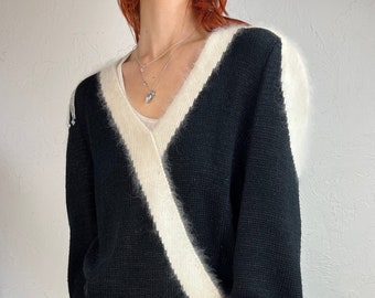 90s 'Alexandria' Two Tone Acrylic Blend Beaded Sweater / Medium