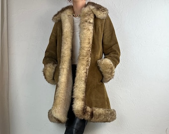 60er 70er &#39;Columbia&#39; Rare Wildleder Leder Mantel / Penny Lane Mantel / Small