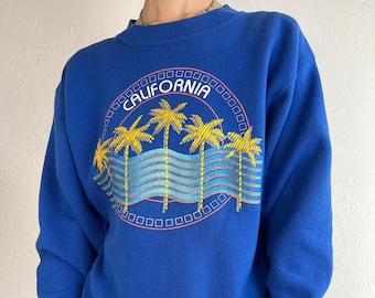 90s California Blue Crew Neck Sweatshirt / Large