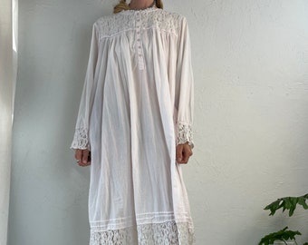 Y2k Pale Pink Lacey Cotton Long Sleeve Night Gown / XL