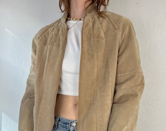 80s 'Karizma' Chaqueta de Cuero Ante Beige / Mediana