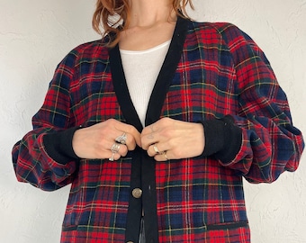 90s 'Pendleton' Plaid Wool Cardigan / Large