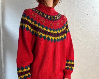 90s 'Jones New York' Cotton Ramie Fair Isle Sweater / Medium