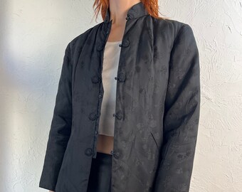 Vintage Black Rayon Brocade Evening Jacket / Small