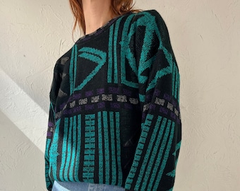 90s 'Fellini' Abstract Acrylic Knit Sweater / XL