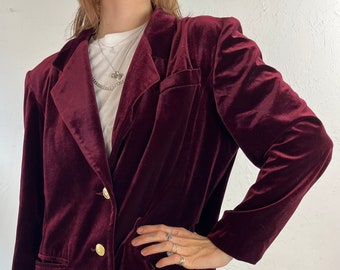 Vintage 90s 'Mirumer' Burgundy  Red Velvet Blazer Jacket / Medium