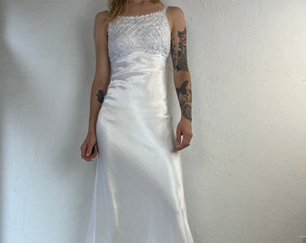 90s 'Roberta' White Backless Formal Gown Dress / Small