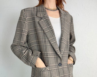 90s 'Alfred Dunner' Beige Plaid Blazer Jacket / Medium