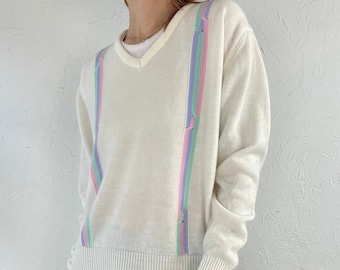 90s 'Slazenger' Acrylic Knit V Neck Sweater / Medium