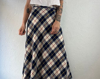 70s 80s 'Austin Hill' Plaid Wool Maxi Skirt / Small