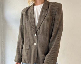 80s 'ABS' Houndstooth Rayon Blazer Jacket / Large