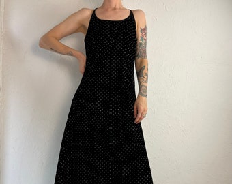 90s Black Velvet Silver Glitter Maxi Dress / Small - Medium