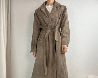 80s 90s 'Boutique of Leathers' Gray Suede Leather Trench Coat / Medium