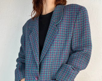 90s ‘Liz Clairborne’ Blue Plaid Oversized Blazer Jacket