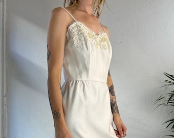 80s 'Gordon Dress' White Beaded and Sequin Lace Trimmed Cocktail Dress / Small