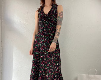 Y2k ' Robbie Bee' Cherry Print Button Up Sleeveless Maxi Dress / Small