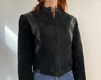 Veste de moto en cuir recadrée noire 'Wilson' des années 80 / Petite