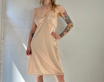 70s 'Formfit' Made in USA Peach Nylon Slip Dress Nightgown / Small