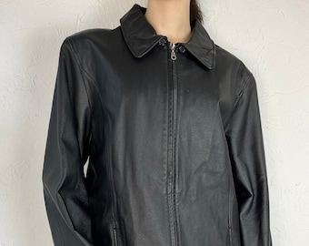 Y2K 'Jaqueline Ferrar' Black Leather Jacket / XL