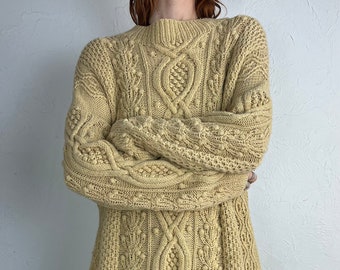 90s 'Express' Beige Cotton Ramie Oversized Knit Sweater / Small