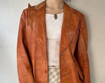 70s 'Robert Chermin' Orange Leather Blazer Jacket / Medium