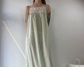 70s Pastel Green Crochet Hippie Maxi Dress / Small