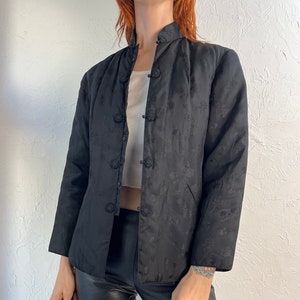 Chaqueta de noche vintage con brocado de rayón negro / pequeña