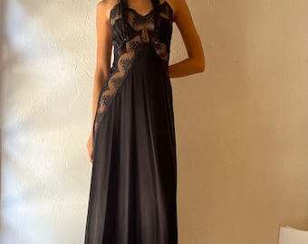 Vintage Black Lacey Slip Dress / Small