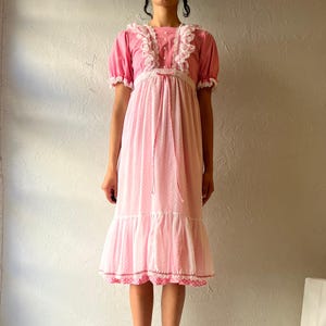 70s ‘Genway’ Pink Puff Sleeve Dress / Small