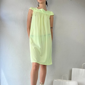 90s Lime Green Sheer Mesh Mini Dress / Small