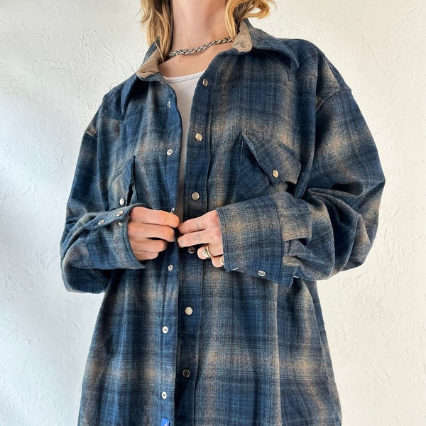 Y2k 'Pendleton' Brown & Blue Plaid Wool Button Up Shirt / XL