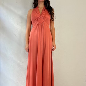 70s &#39;Algo&#39; Salmon Sleeveless Maxi Dress / Small